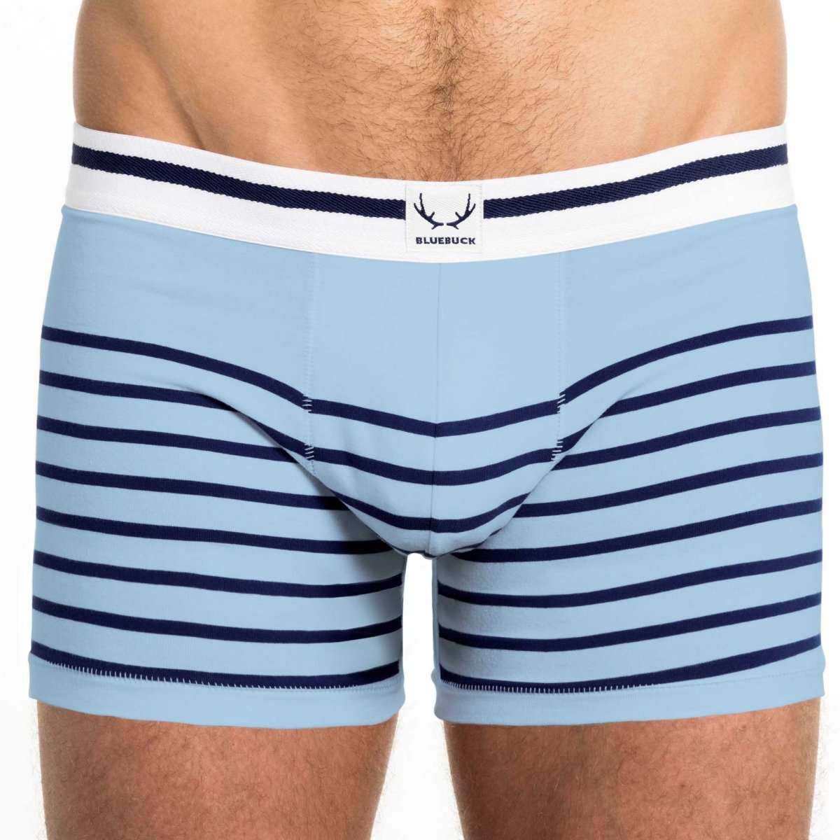 Boxer long homme bleu arctique en coton bio - rayures bleu marine - BLUEBUCK