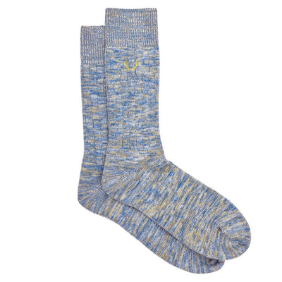 Chaussettes homme bleu et jaune chiné en coton bio - BLUEBUCK