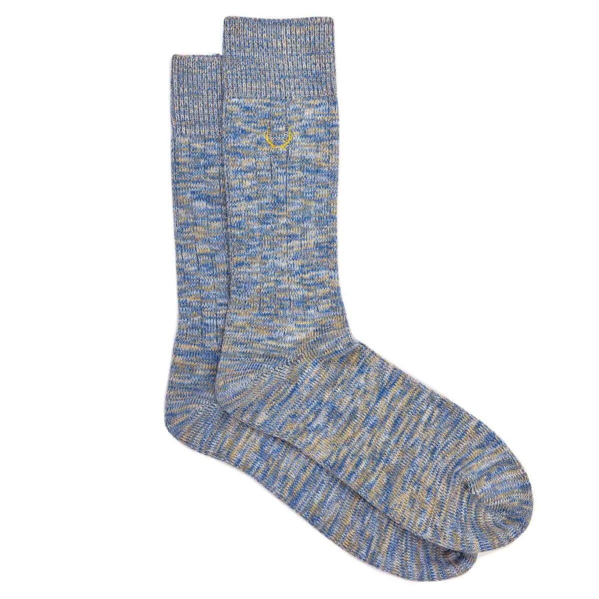 Chaussettes homme bleu et jaune chiné en coton bio - BLUEBUCK