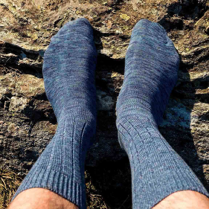 Chaussettes homme bleu marine chiné en coton bio - BLUEBUCK