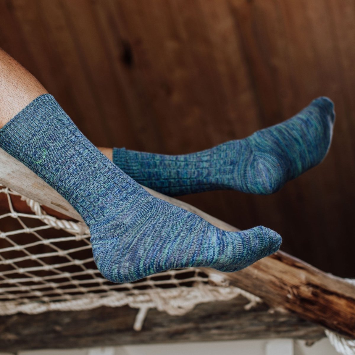 Chaussettes homme bleu marine et vert chiné en coton bio - BLUEBUCK