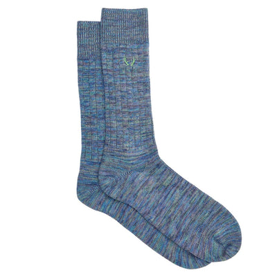 Chaussettes homme bleu marine et vert chiné en coton bio - BLUEBUCK