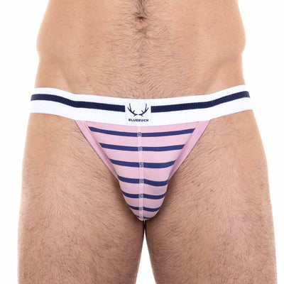 Jockstrap rose en coton bio - rayures bleu marine - BLUEBUCK