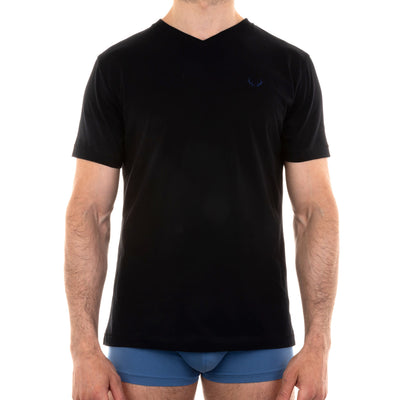 T-Shirt mit V-Ausschnitt in Schwarz