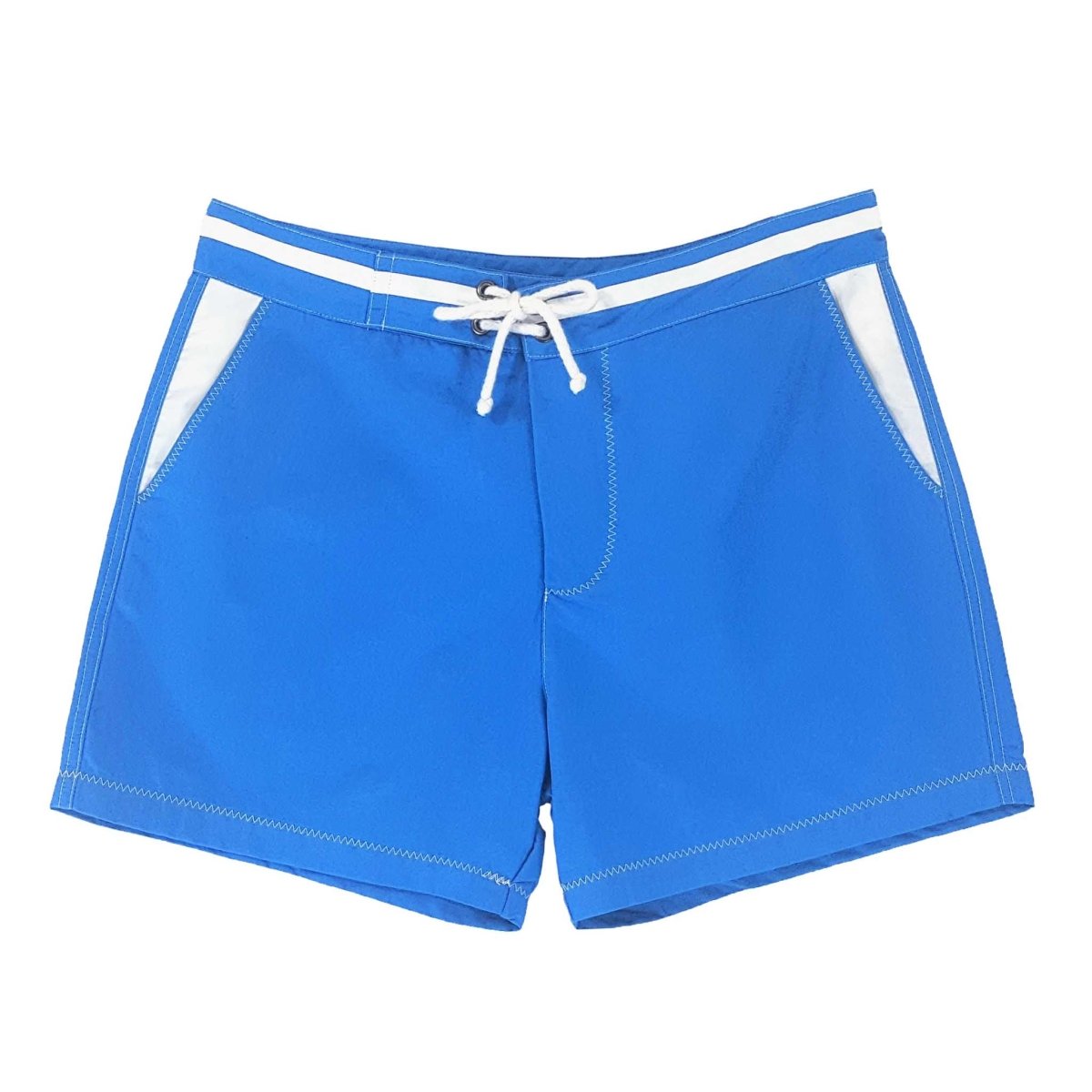 Short de bain homme bleu roi en polyester recyclé - details blancs - BLUEBUCK