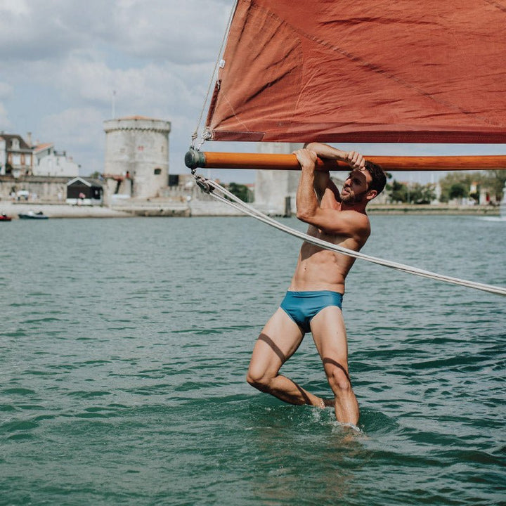 Slip de bain homme bleu vert en nylon recyclé - BLUEBUCK