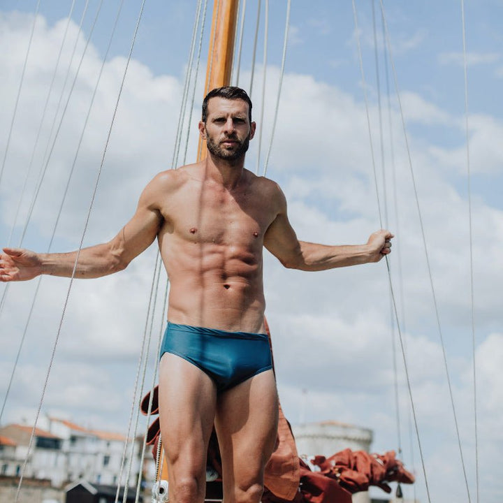 Slip de bain homme bleu vert en nylon recyclé - BLUEBUCK