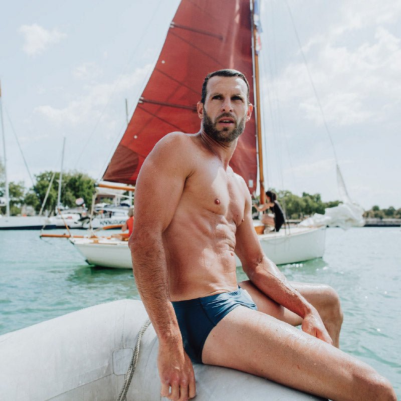Slip de bain homme bleu vert en nylon recyclé - BLUEBUCK