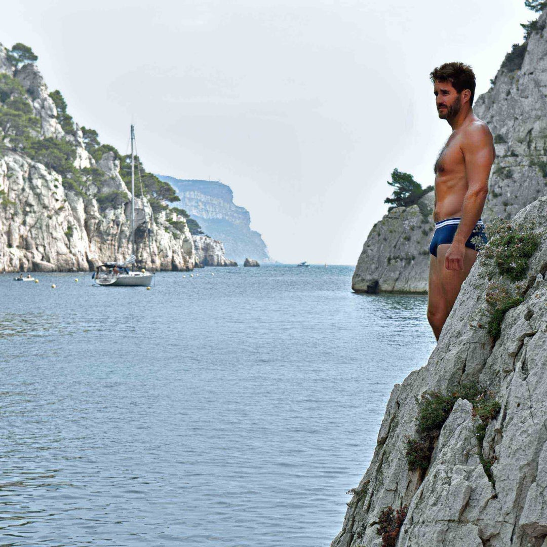 Slip homme bleu marine en coton bio - boutons blancs - BLUEBUCK