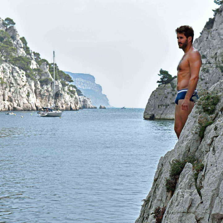 Slip homme bleu marine en coton bio - boutons blancs - BLUEBUCK