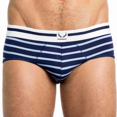 Slip homme bleu marine en coton bio - rayures bleu ciel - BLUEBUCK