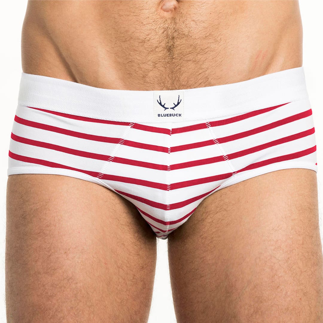 Slip homme en coton bio blanc - rayures rouges - BLUEBUCK