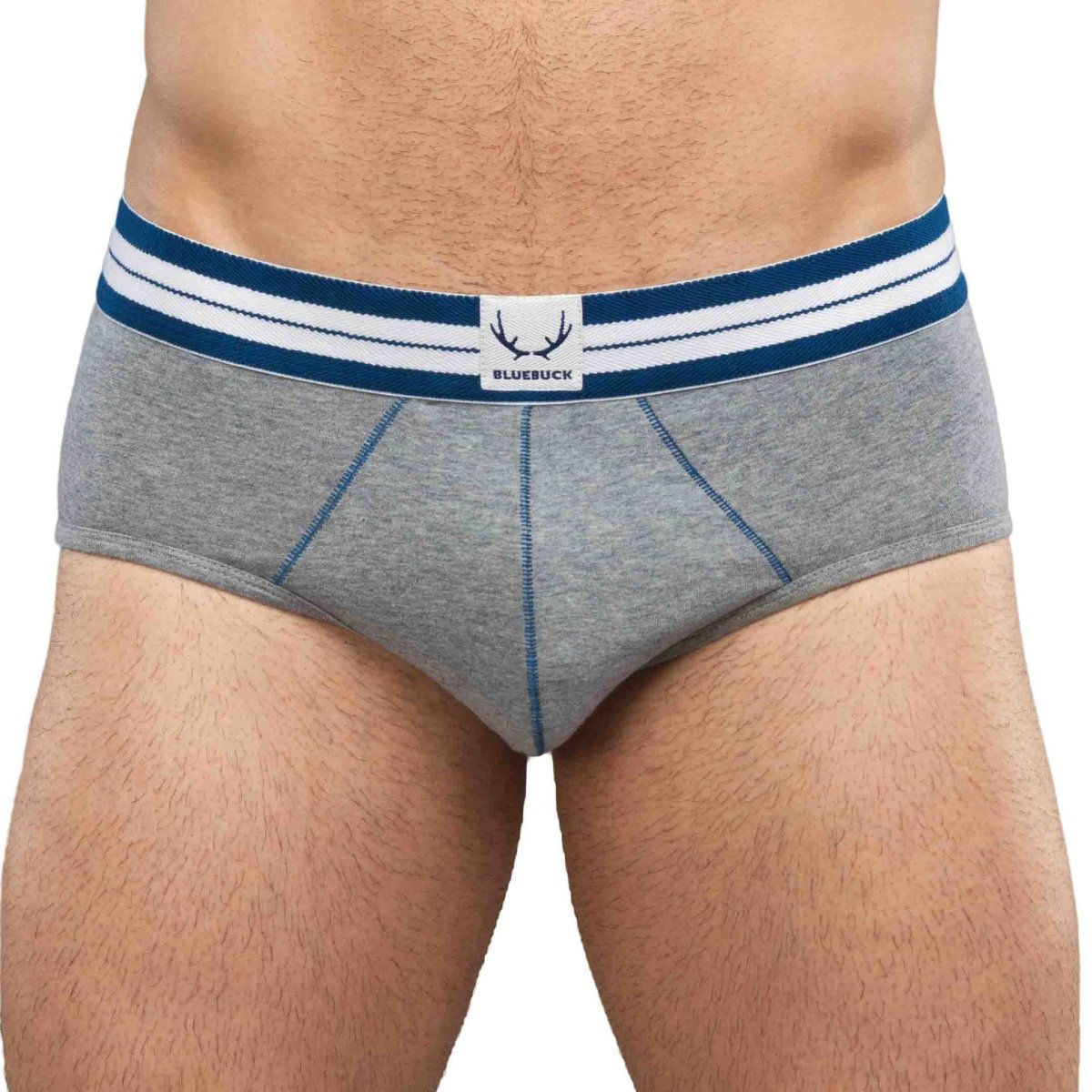 Slip homme gris en coton bio - coutures bleues - BLUEBUCK