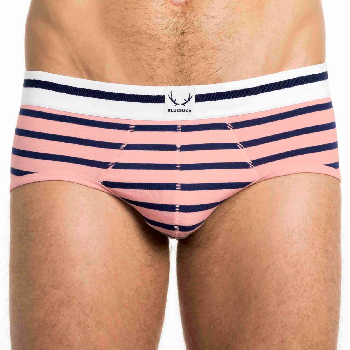 Slip homme rose en coton bio - rayures bleu marine - BLUEBUCK