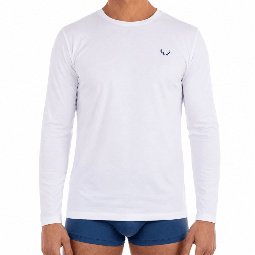 T-shirt homme blanc en coton bio - manches longues - BLUEBUCK