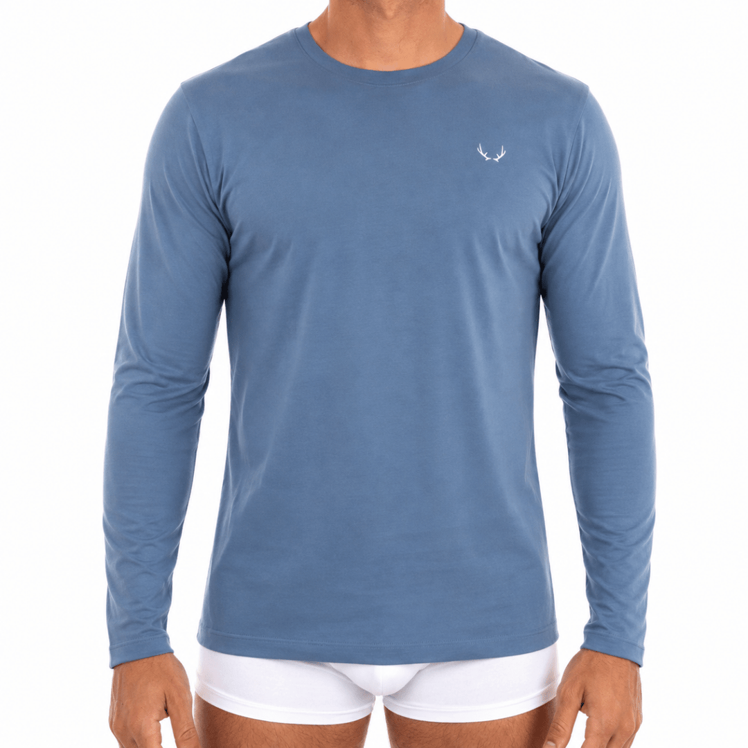 T-shirt homme bleu lune en coton bio - manches longues - BLUEBUCK