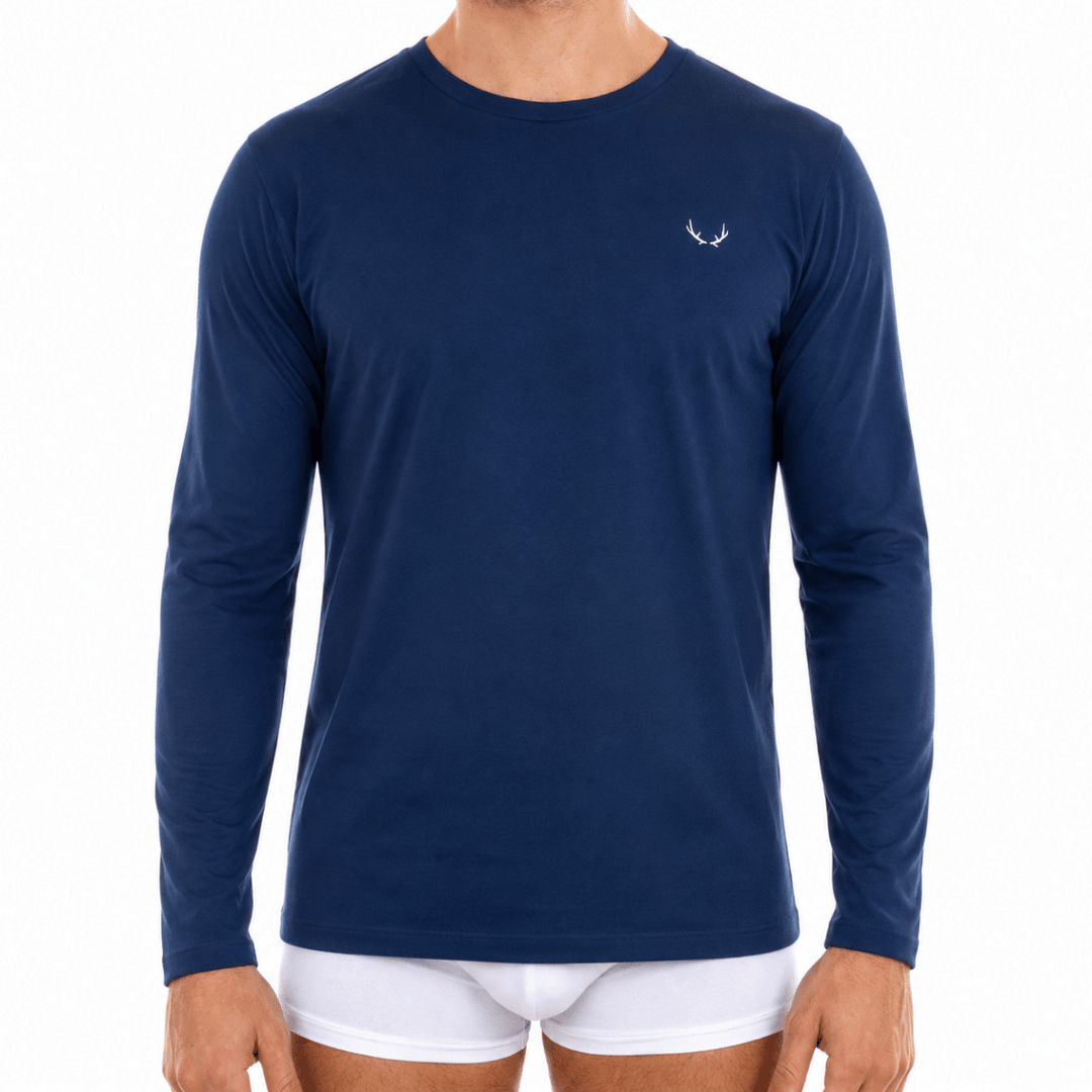 T-shirt homme bleu marine en coton bio - manches longues - BLUEBUCK