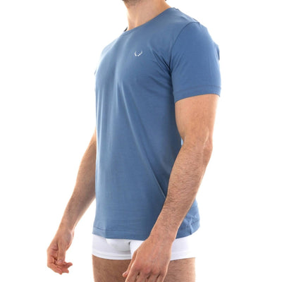 T - shirt homme col rond bleu lune en coton bio - BLUEBUCK