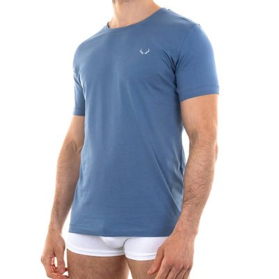 T - shirt homme col rond bleu lune en coton bio - BLUEBUCK