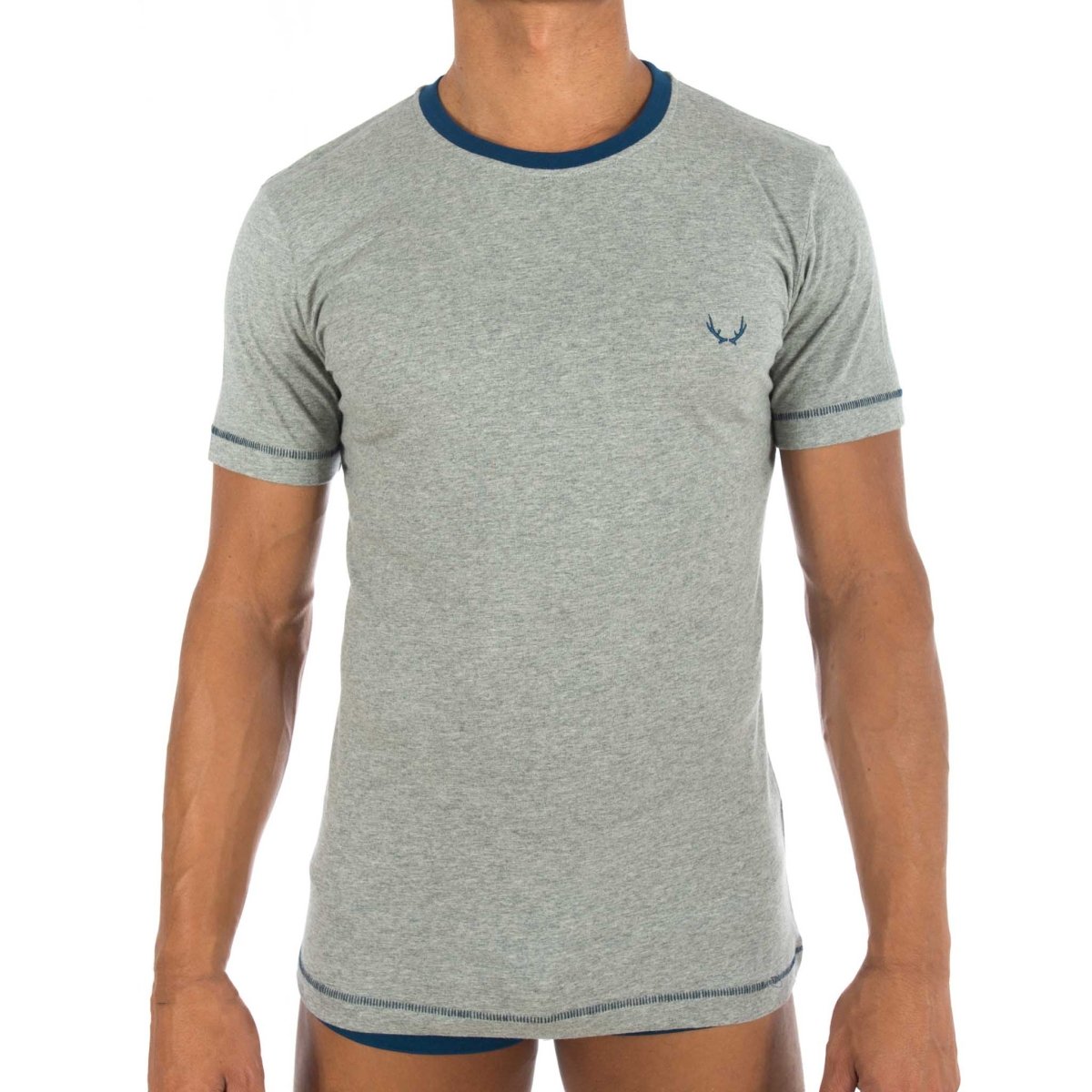 T - shirt homme col rond gris en coton bio - BLUEBUCK