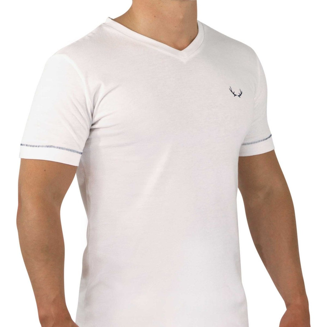 T - shirt homme col V blanc en coton bio - BLUEBUCK