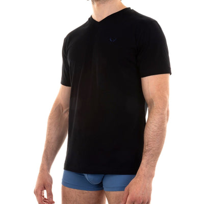 T - shirt homme col V noir en coton bio - BLUEBUCK