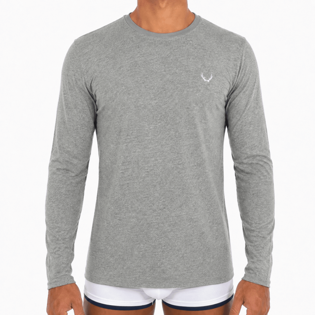 T-shirt homme gris en coton bio - manches longues - BLUEBUCK
