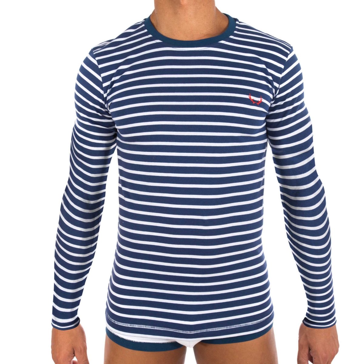 Navy and white striped t shirt mens best sale