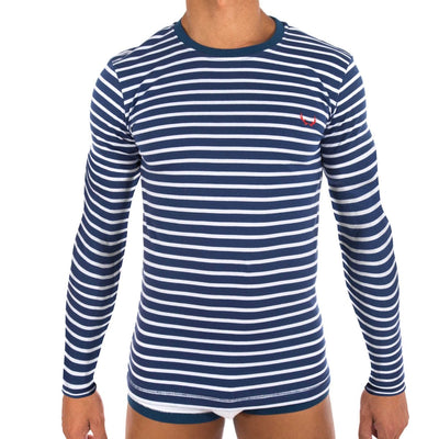 T - shirt homme marinière bleu marine en coton bio - manches longues - BLUEBUCK