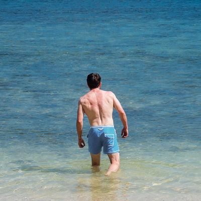 Light blue recycled swim shorts for men