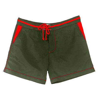 Khaki swim shorts - red details