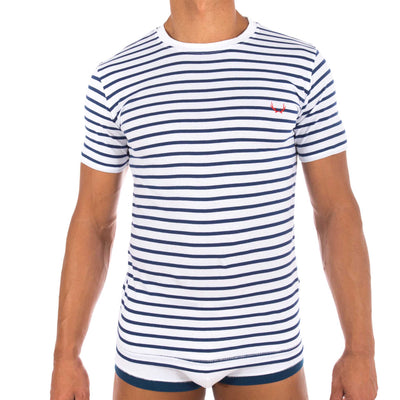 White T-shirt - navy stripes