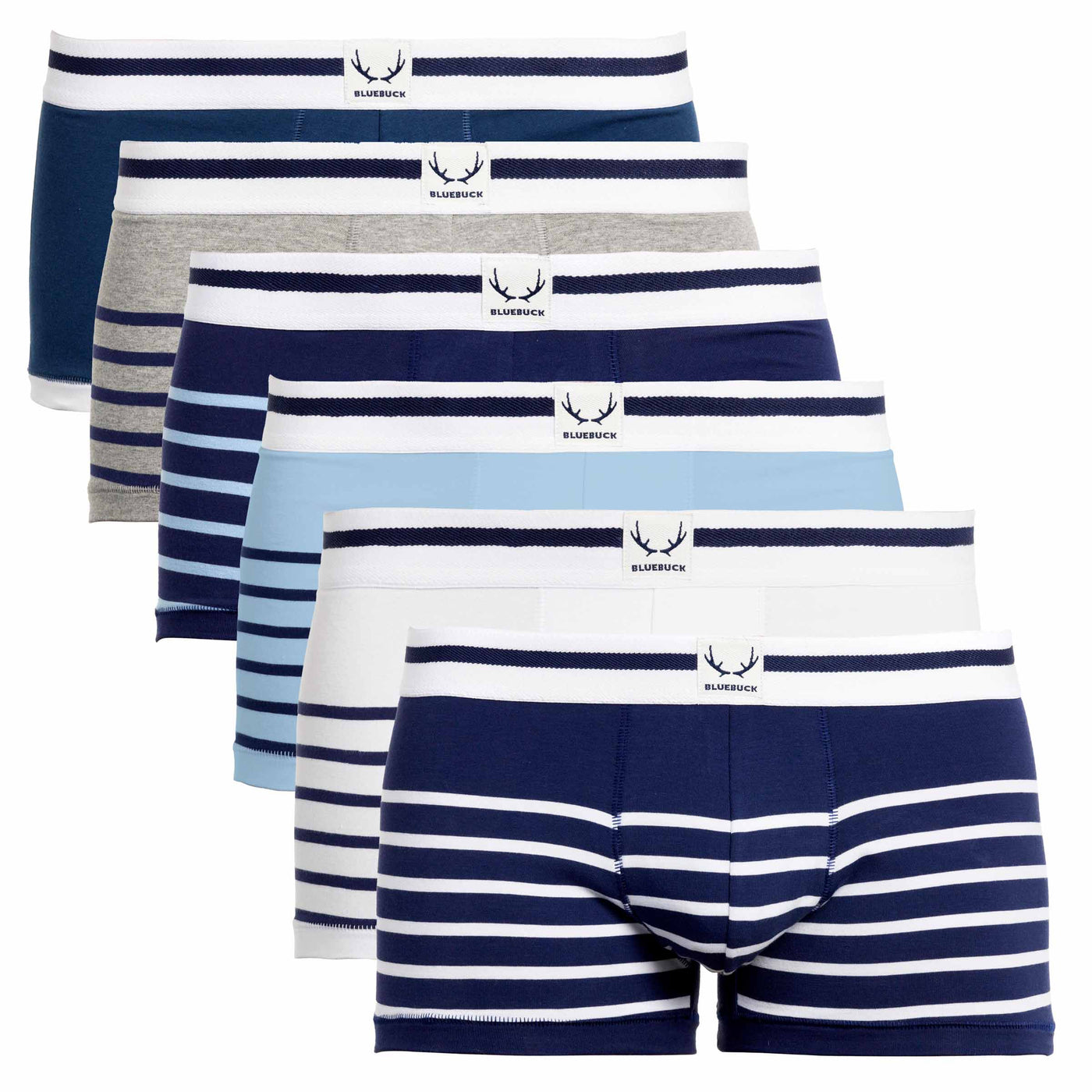 6 trunks in organic cotton for men, nautical with stripes